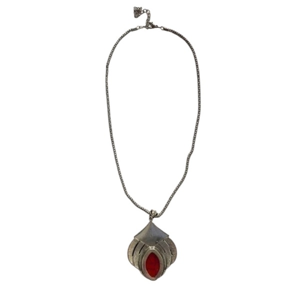 Red Faux Stone Pendant Necklace - Picture 8 of 9